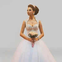 Unique Floral Beaded Princess Wedding Dresses 2015 Vestidos De   Noivas Longo Sheer Back Noble Elegant Arabic Style Bride Gowns